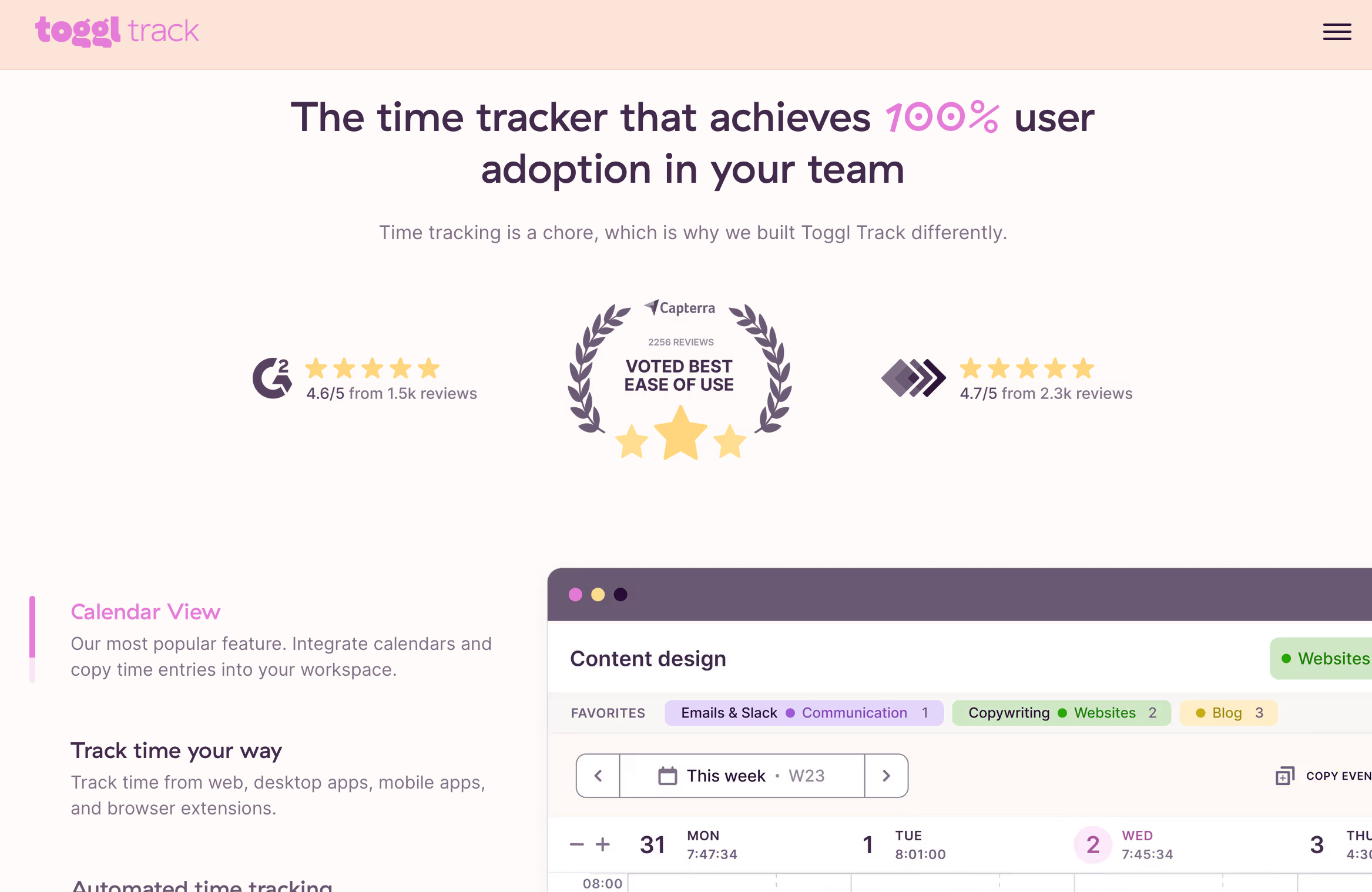 Toggl Track Homepage