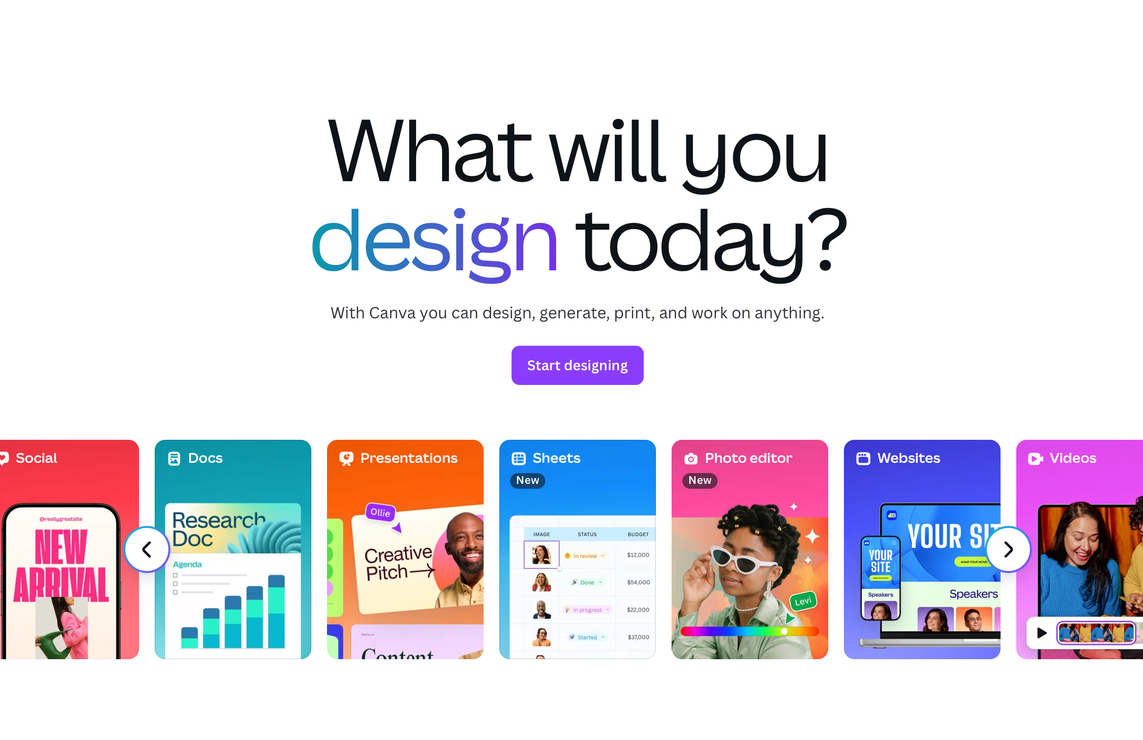 Canva homepage