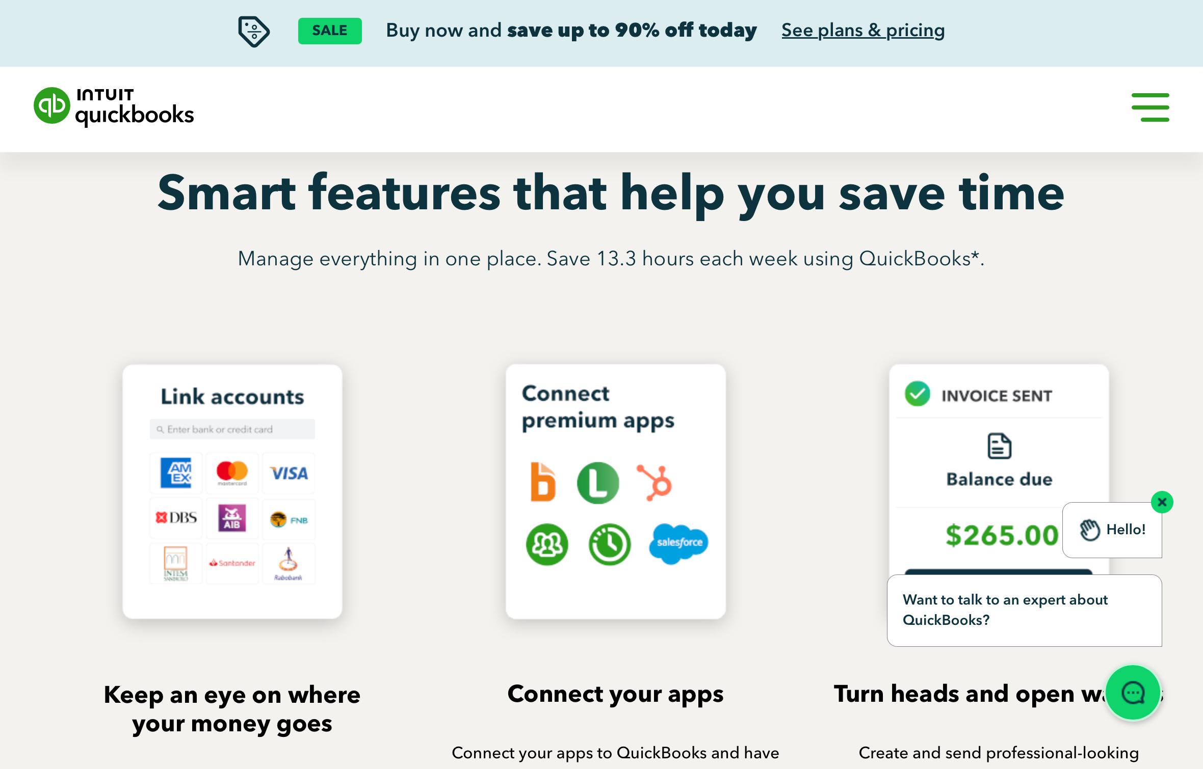 QuickBooks homepage