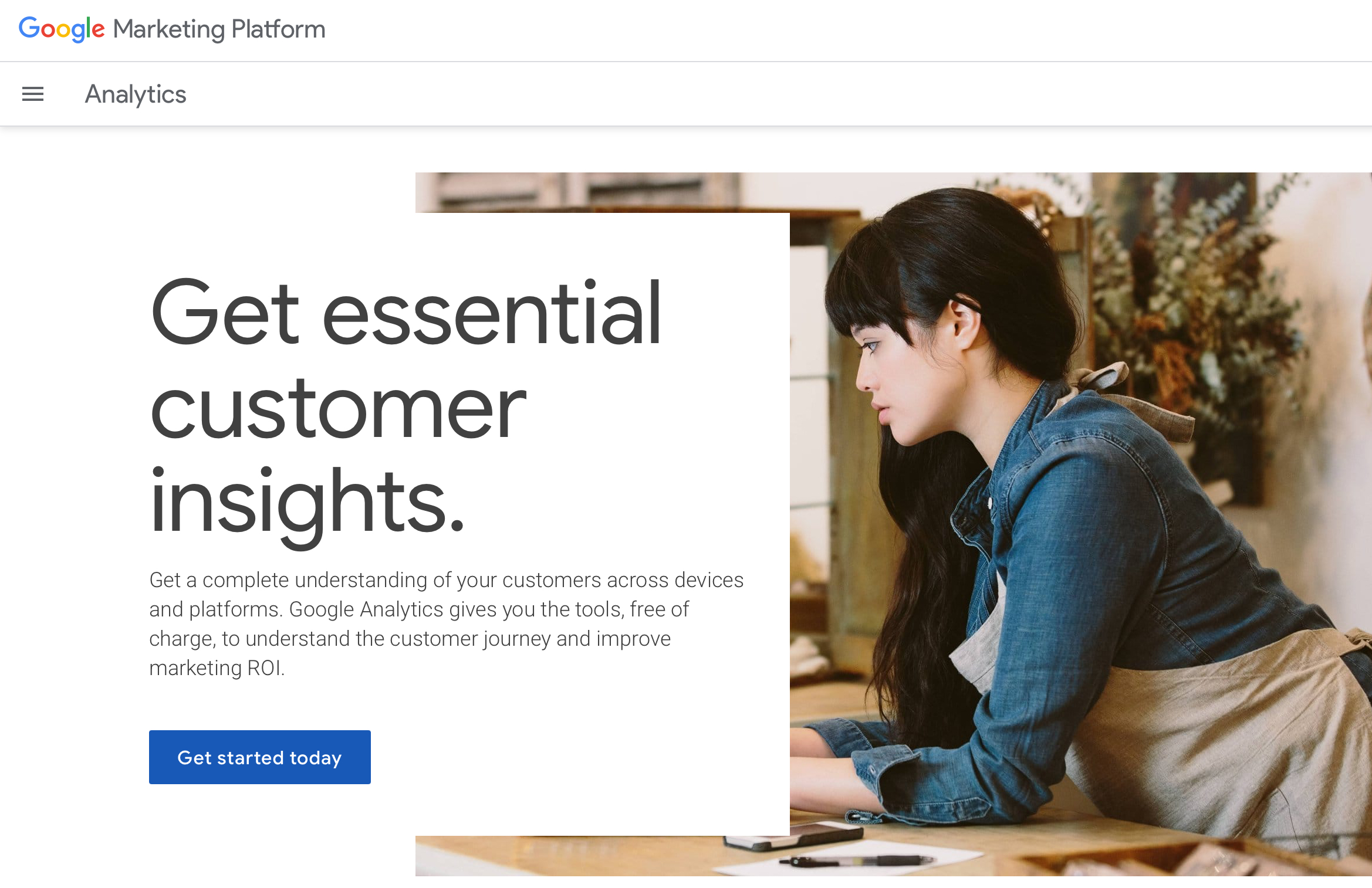 Google Analytics homepage