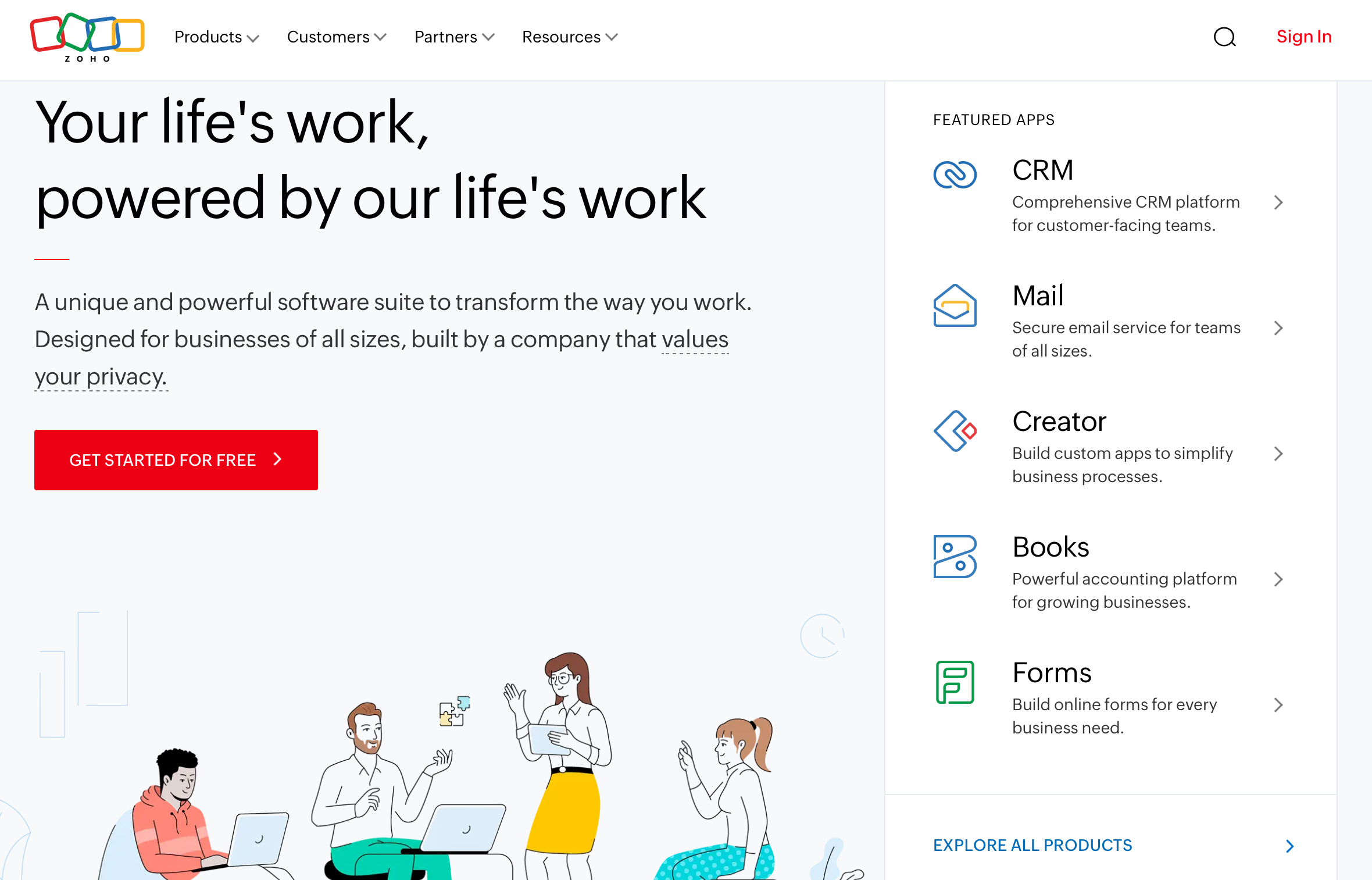 Zoho homepage