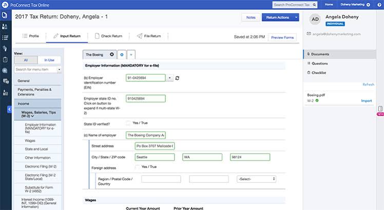 Intuit ProConnect Tax Dashboard