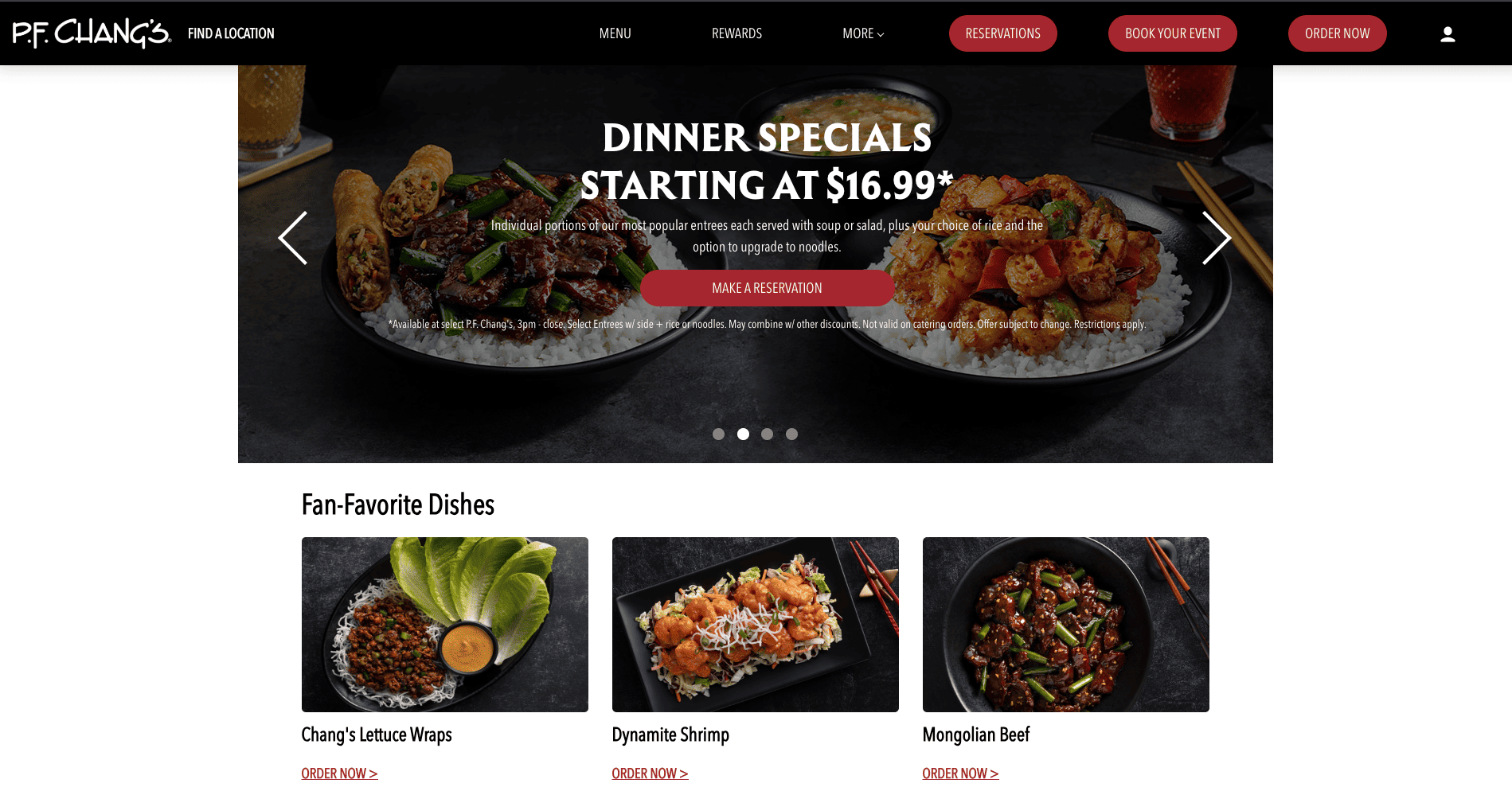 PF Chang’s website design