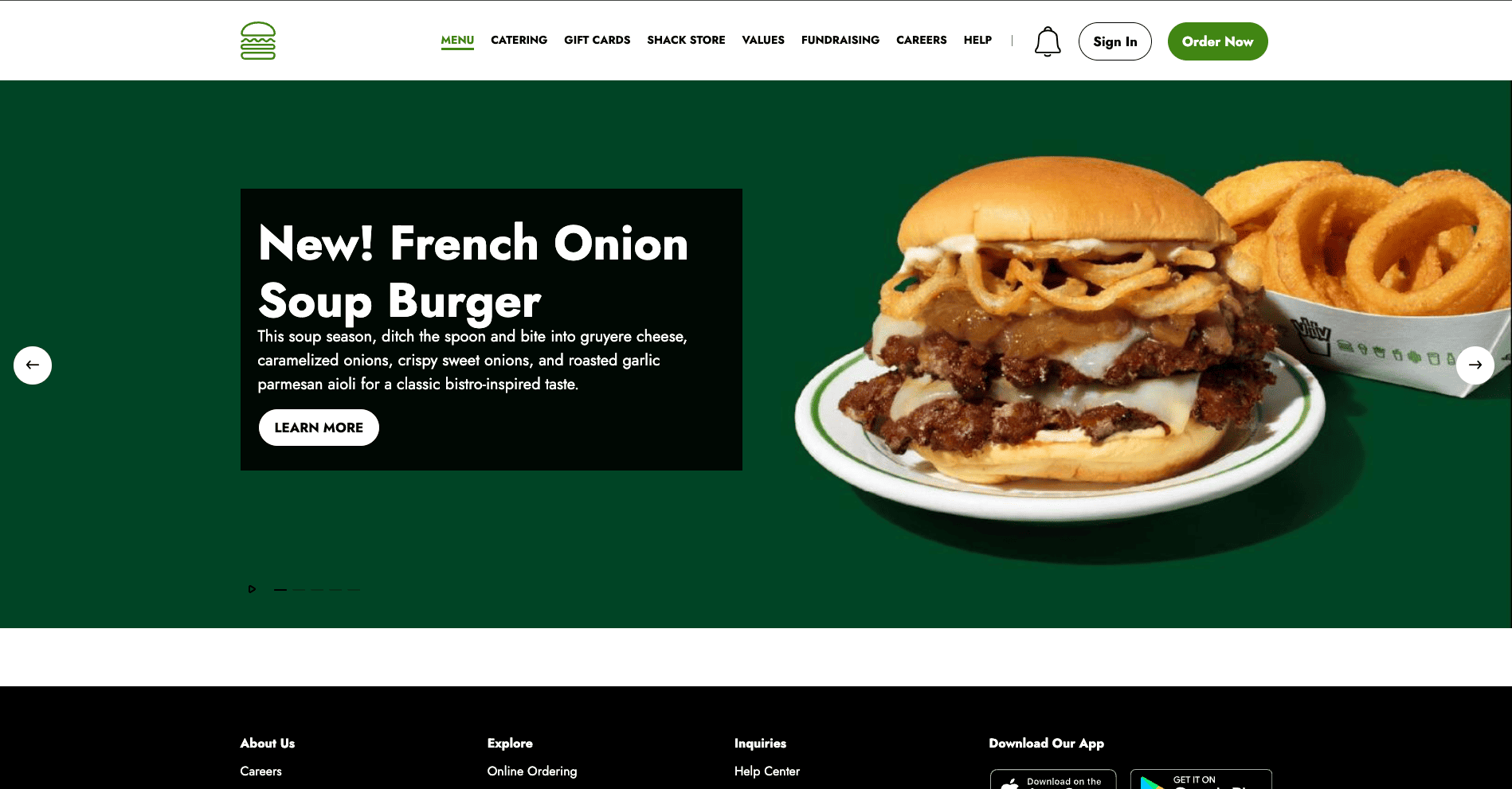 Shake Shack food website