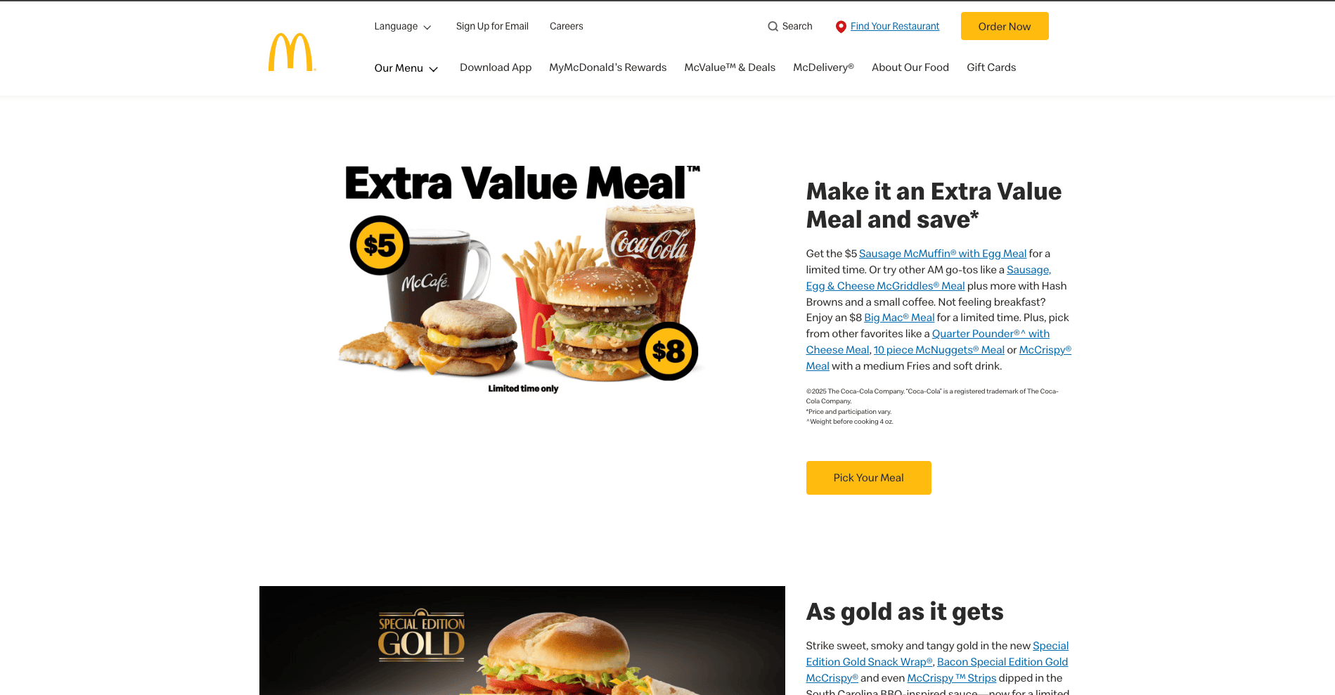 McDonald’s food website examples