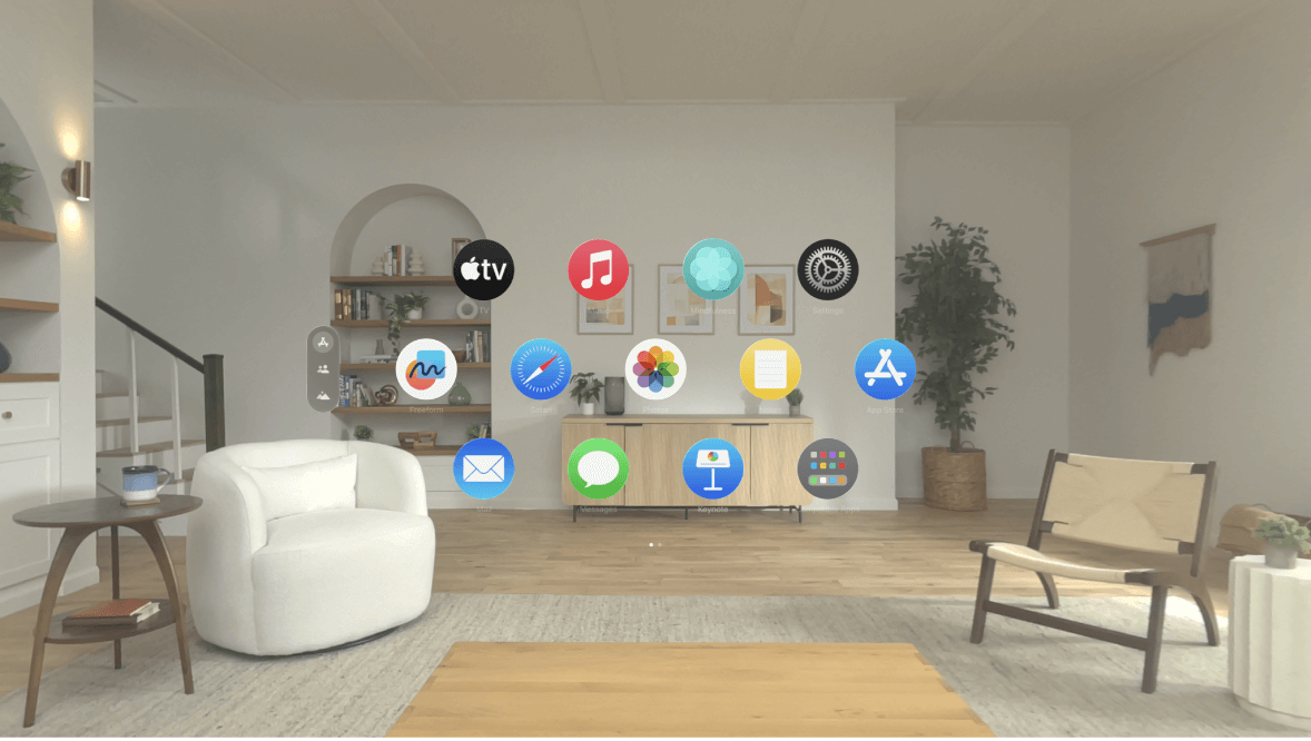 Apple Vision Pro interface with floating icons