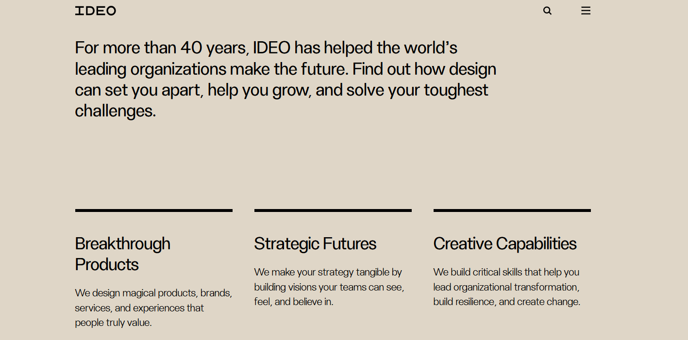 Homepage of IDEO