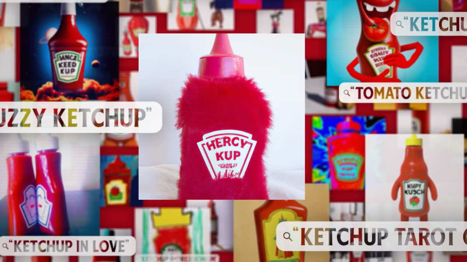 AI-generated ketchup bottle visuals in multiple styles