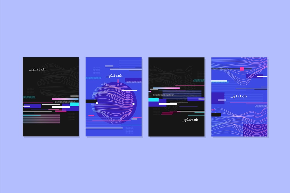 Panels displaying cyberpunk and glitch aesthetic effects