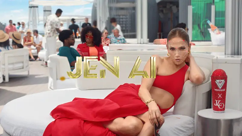 Jennifer lying down in a red outfit for Jen AI 